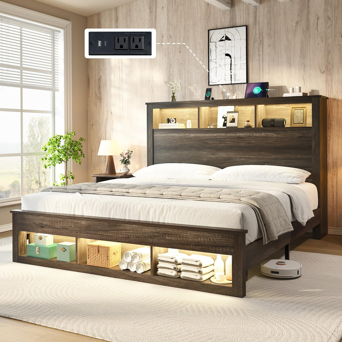 Larkin Storage Bed Frame King Rustic Grey