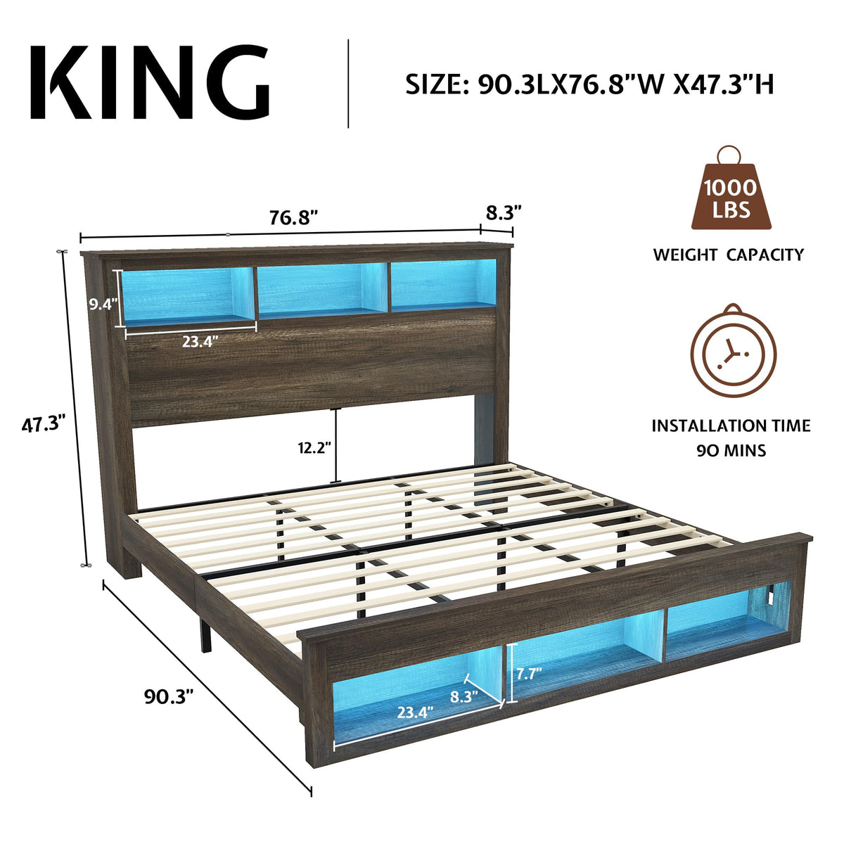 Larkin Storage Bed Frame King Rustic Grey
