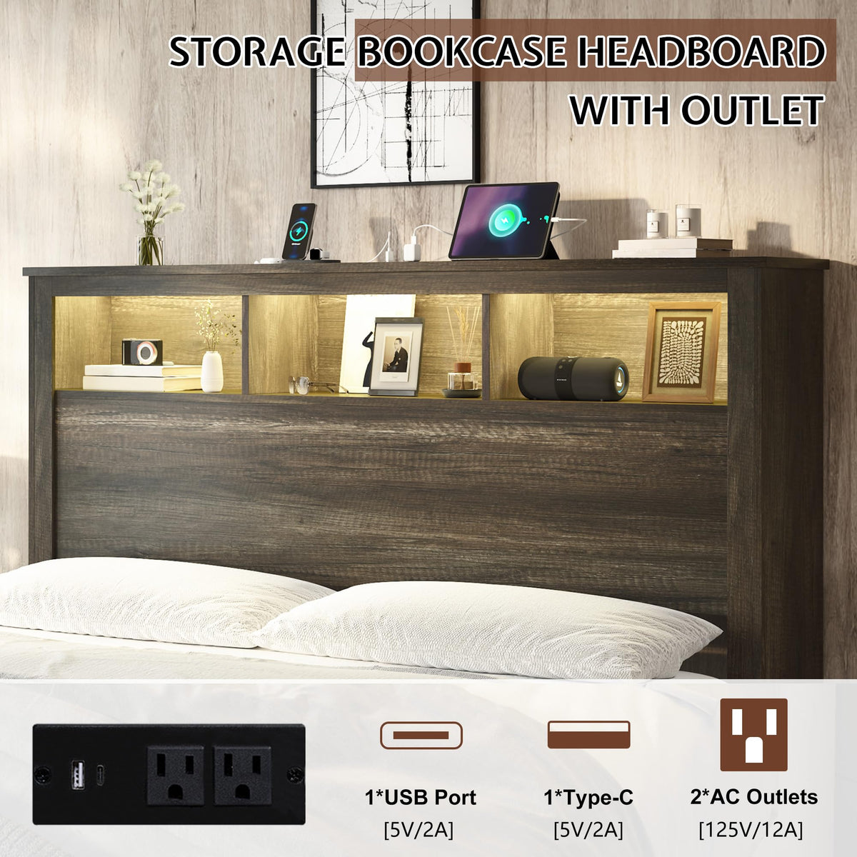 Larkin Storage Bed Frame King Rustic Grey