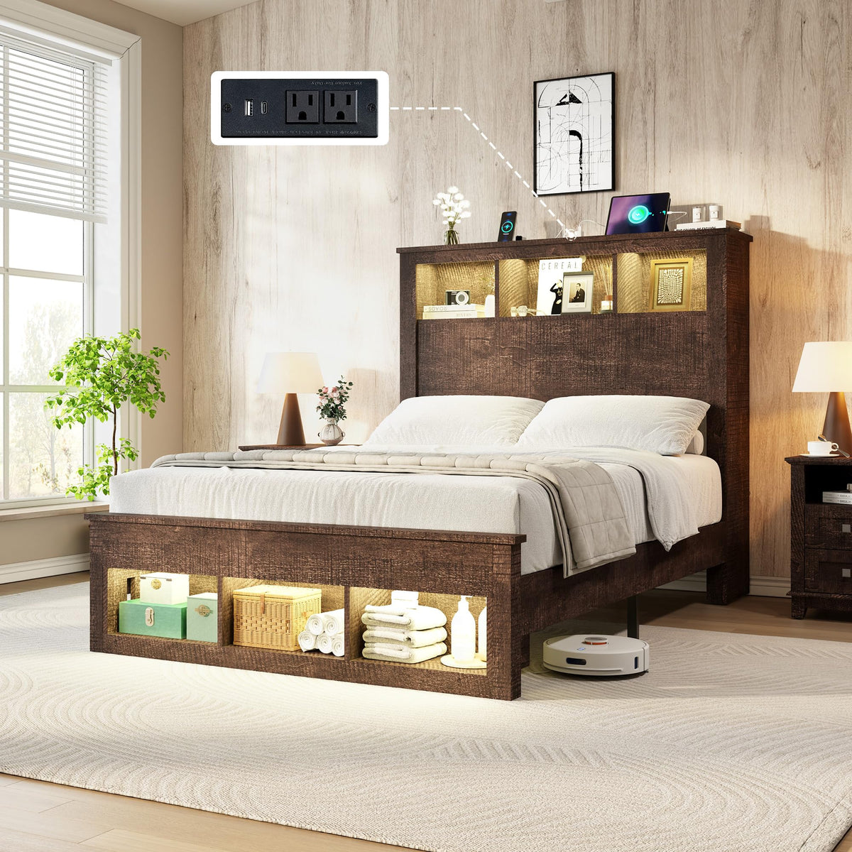 Larkin Storage Bed Frame Queen Rustic Brown