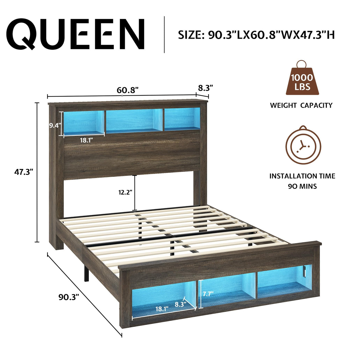 Larkin Storage Bed Frame Queen Rustic Grey