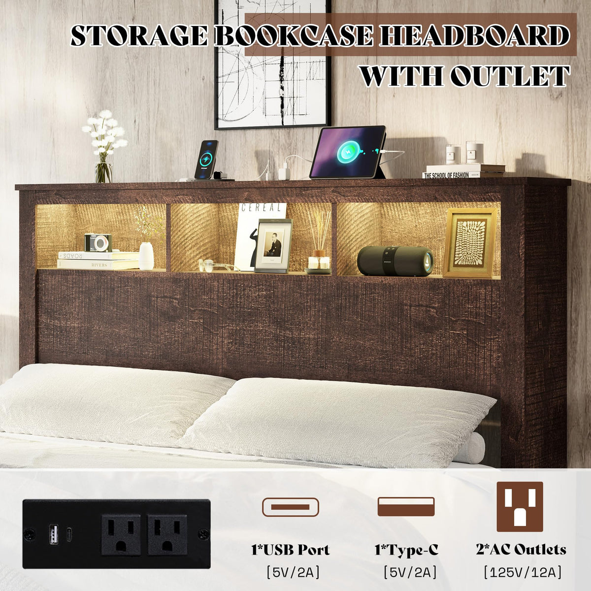 Larkin Storage Bed Frame King Rustic Brown