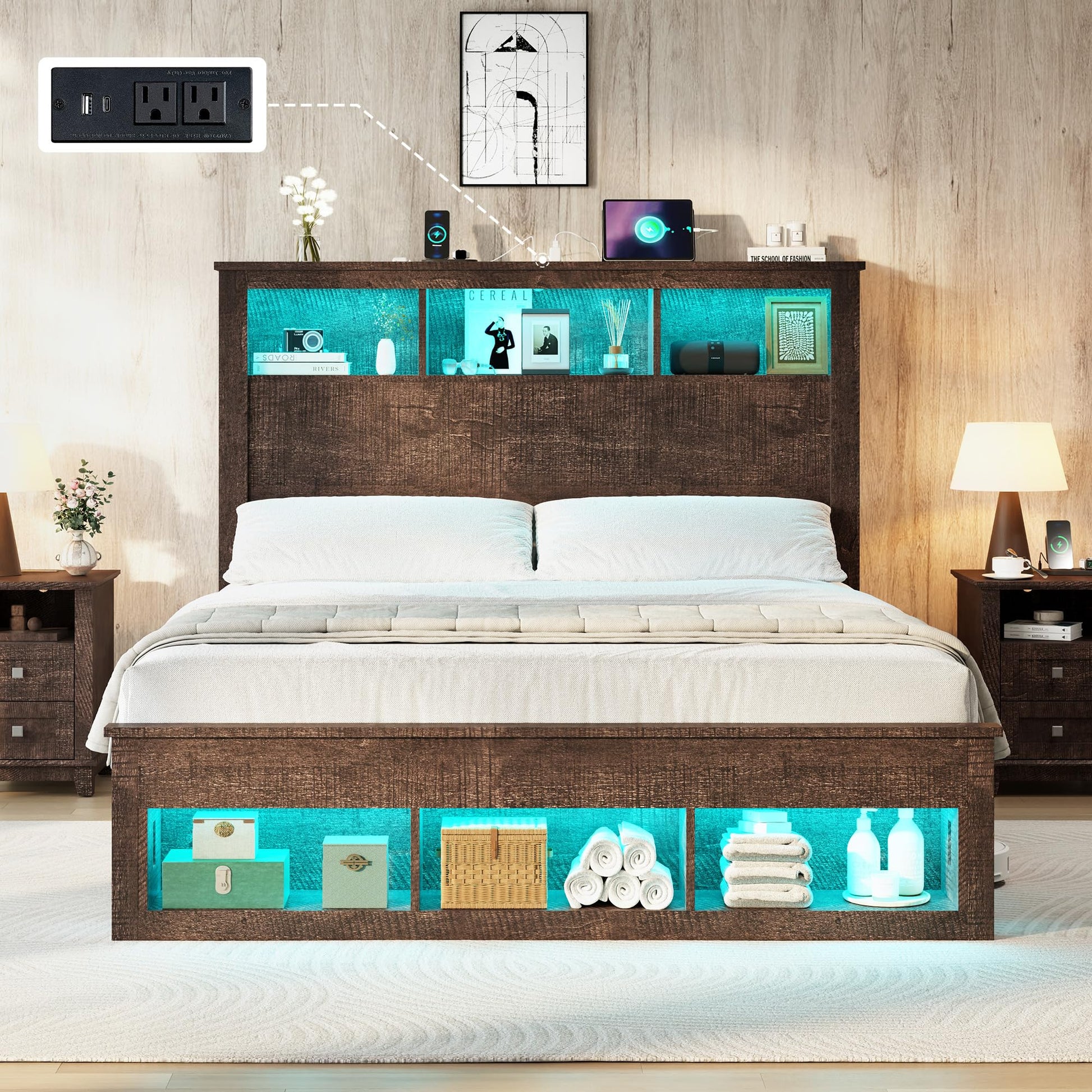 Larkin Storage Bed Frame King Rustic Brown