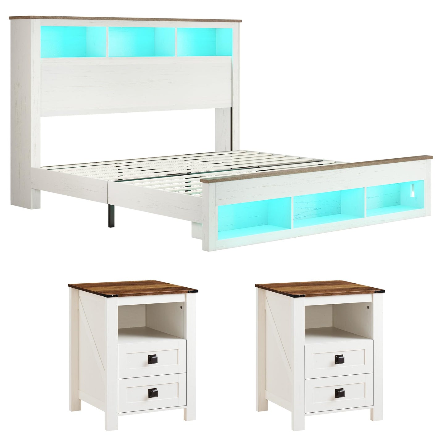 Larkin LED Storage Bed Set Amerlife White / King