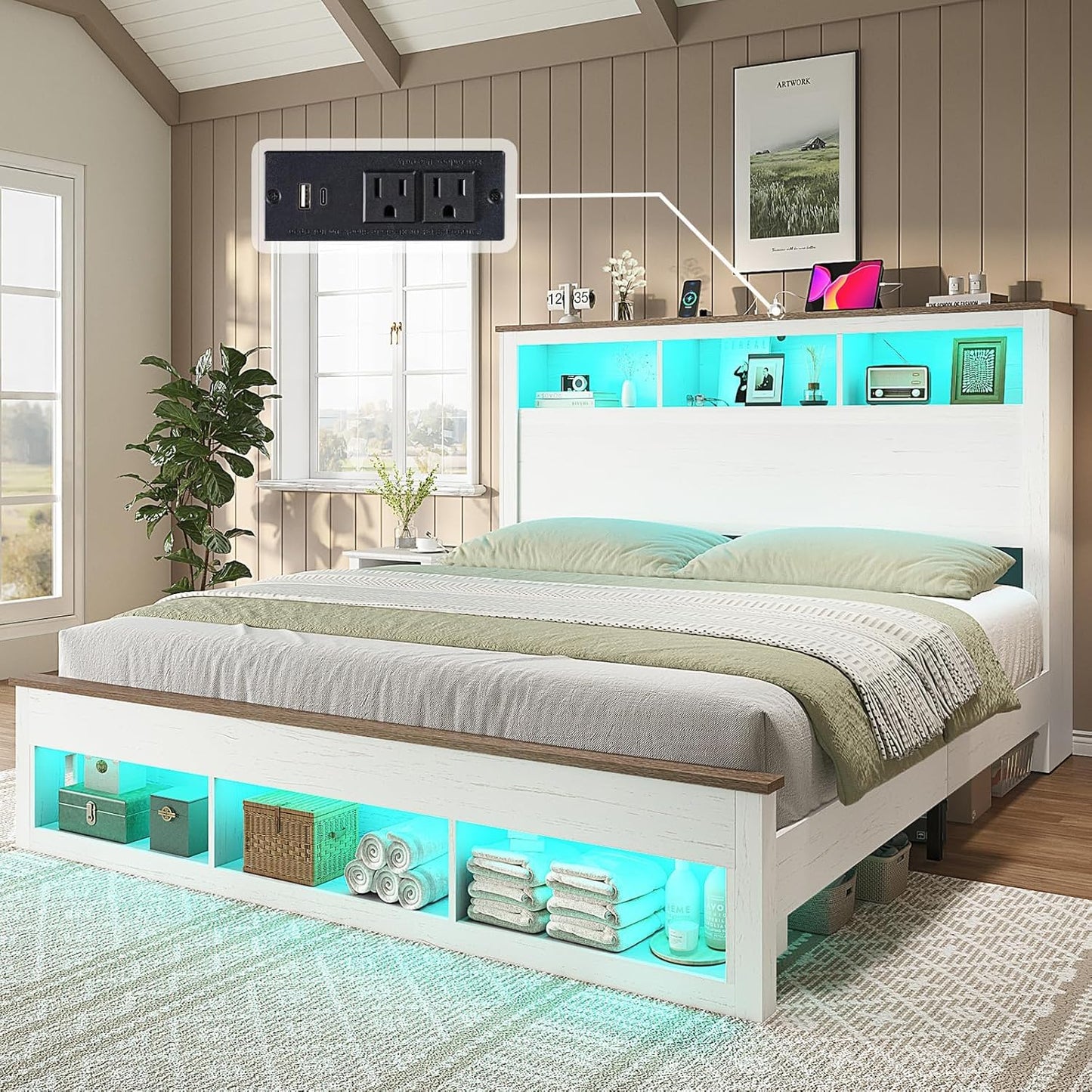 Larkin LED Storage Bed Set Amerlife White / King