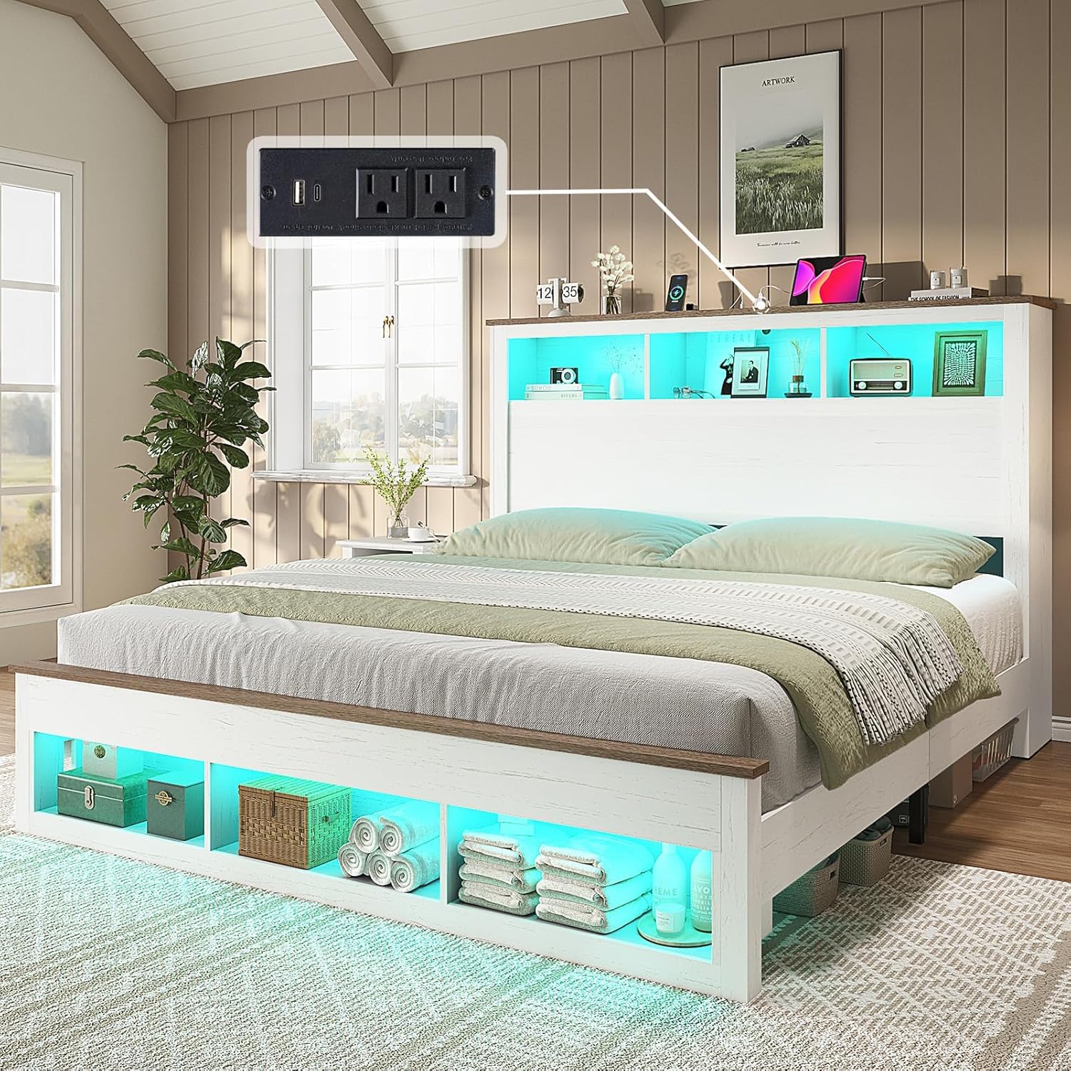 Larkin LED Storage Bed Set Amerlife White / King