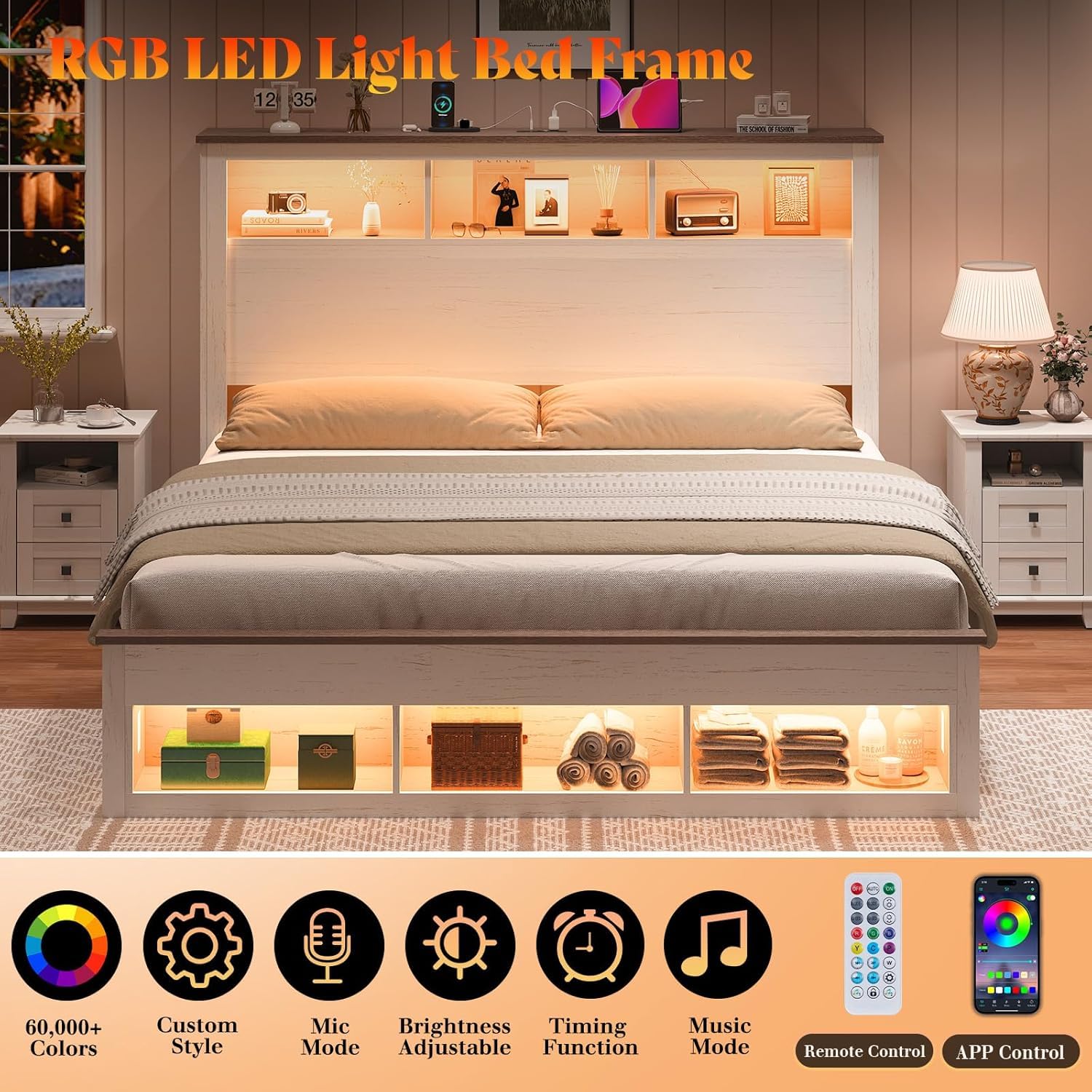Larkin LED Storage Bed Set Amerlife White / King