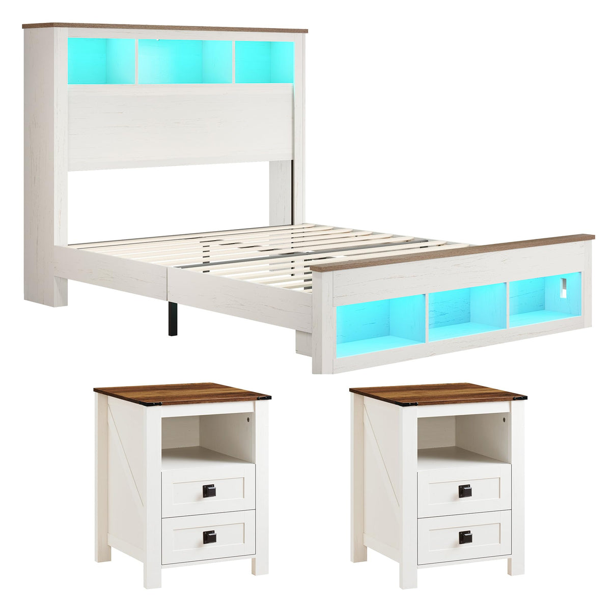 Larkin LED Storage Bed Set Amerlife White / Queen