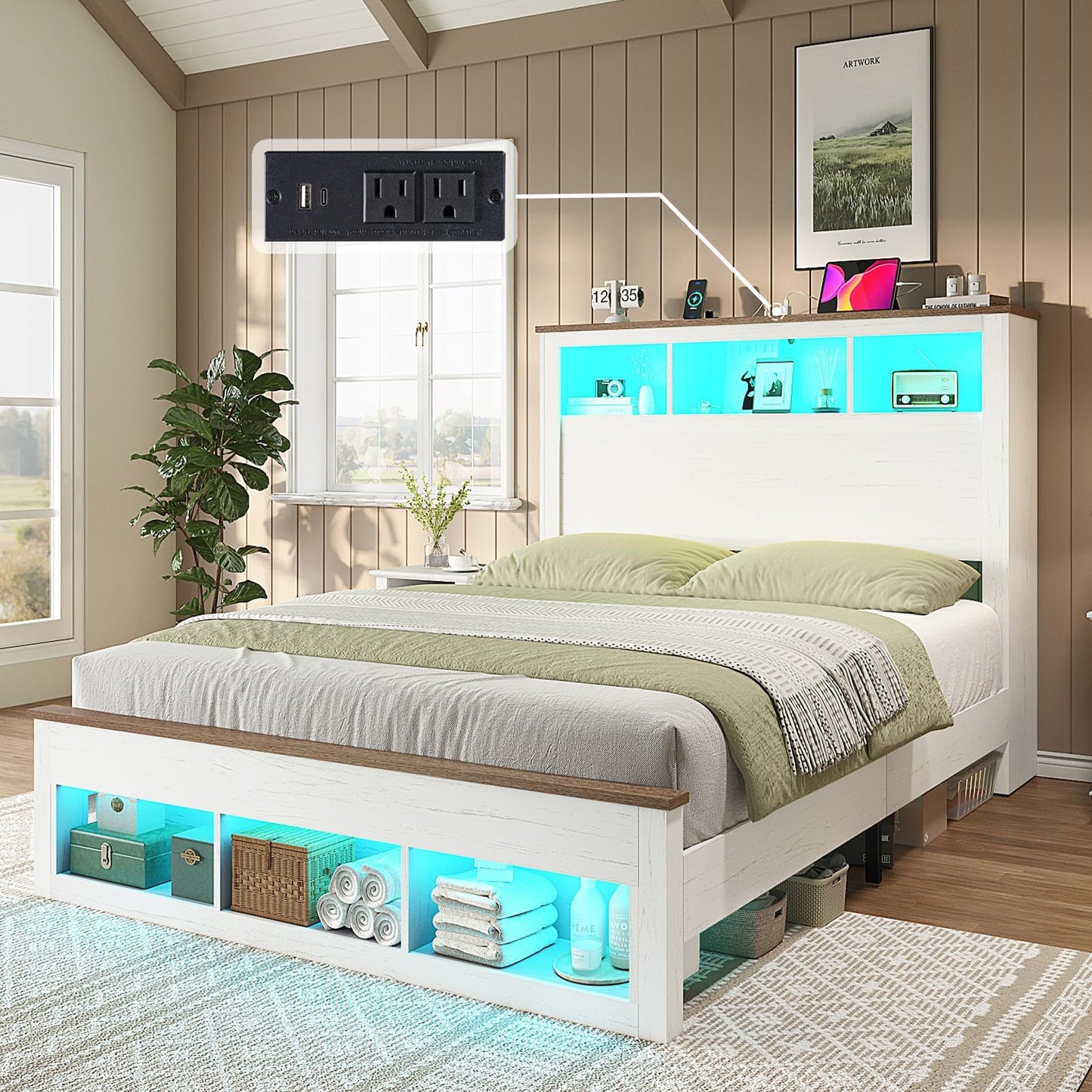 Larkin LED Storage Bed Set Amerlife White / Queen