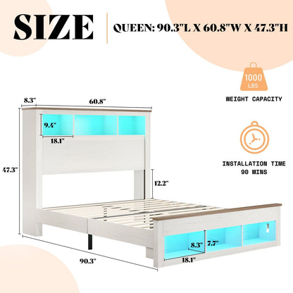 Larkin LED Storage Bed Set Amerlife White / Queen