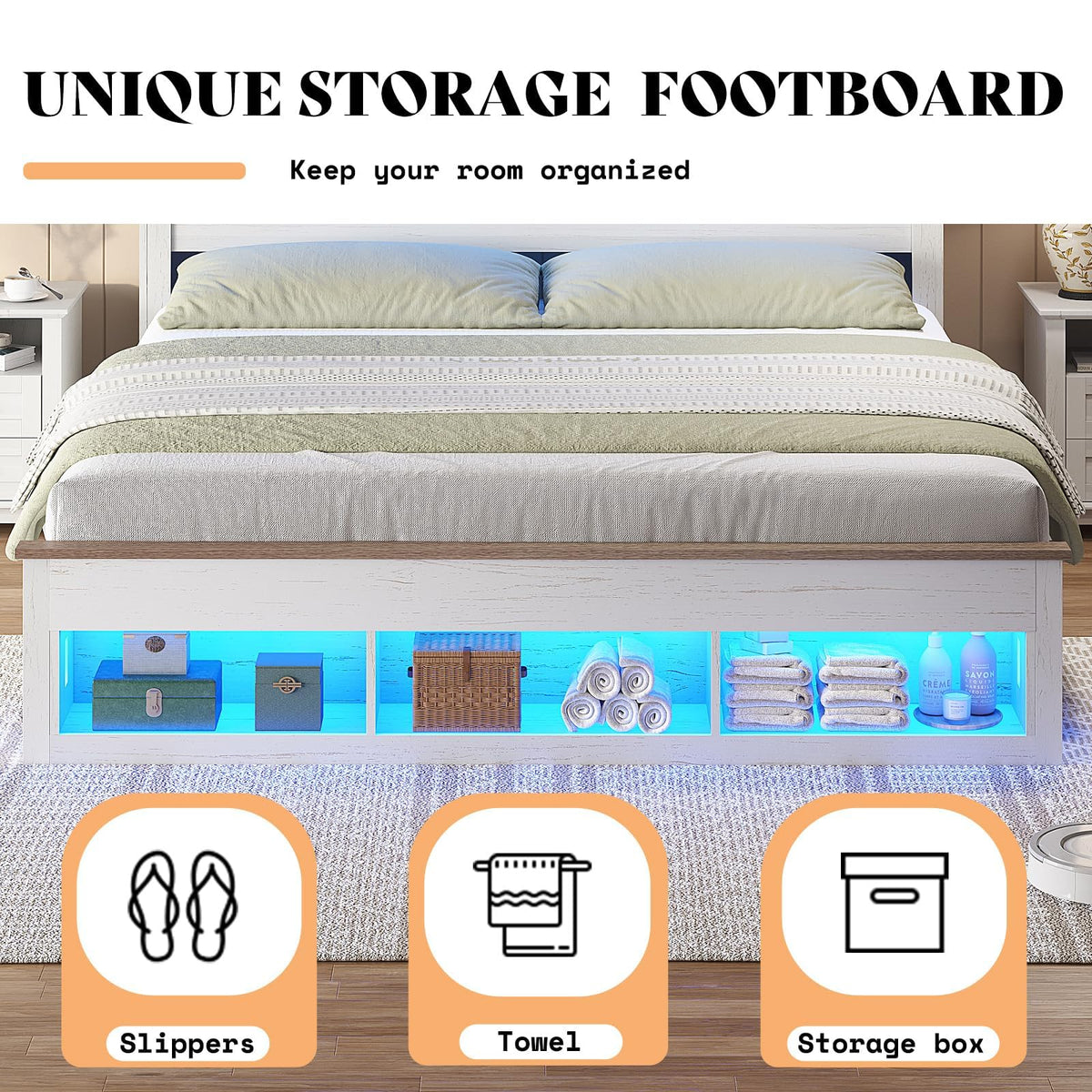 Larkin LED Storage Bed Set Amerlife White / Queen