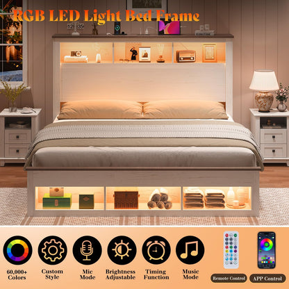 Larkin LED Storage Bed Set Amerlife White / Queen