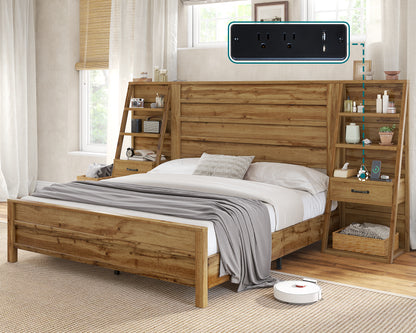 Tier Bed Frame with Bookshelves Amerlife Full / Brown