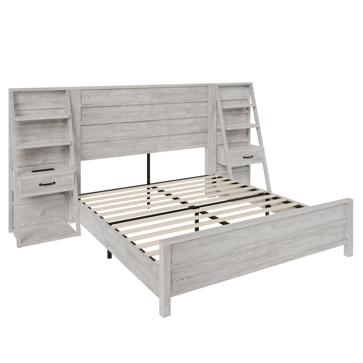 Tier Bed Frame with Bookshelves Amerlife Full / White