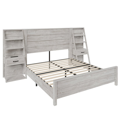 Tier Bed Frame with Bookshelves Amerlife Full / White
