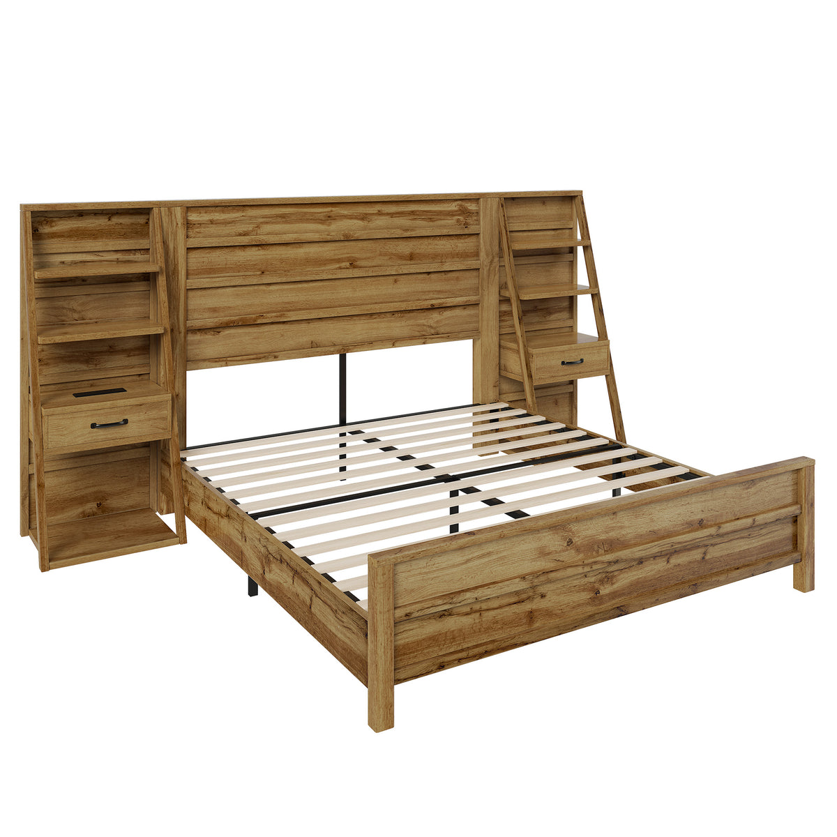 Tier Bed Frame with Bookshelves Amerlife Full / Brown