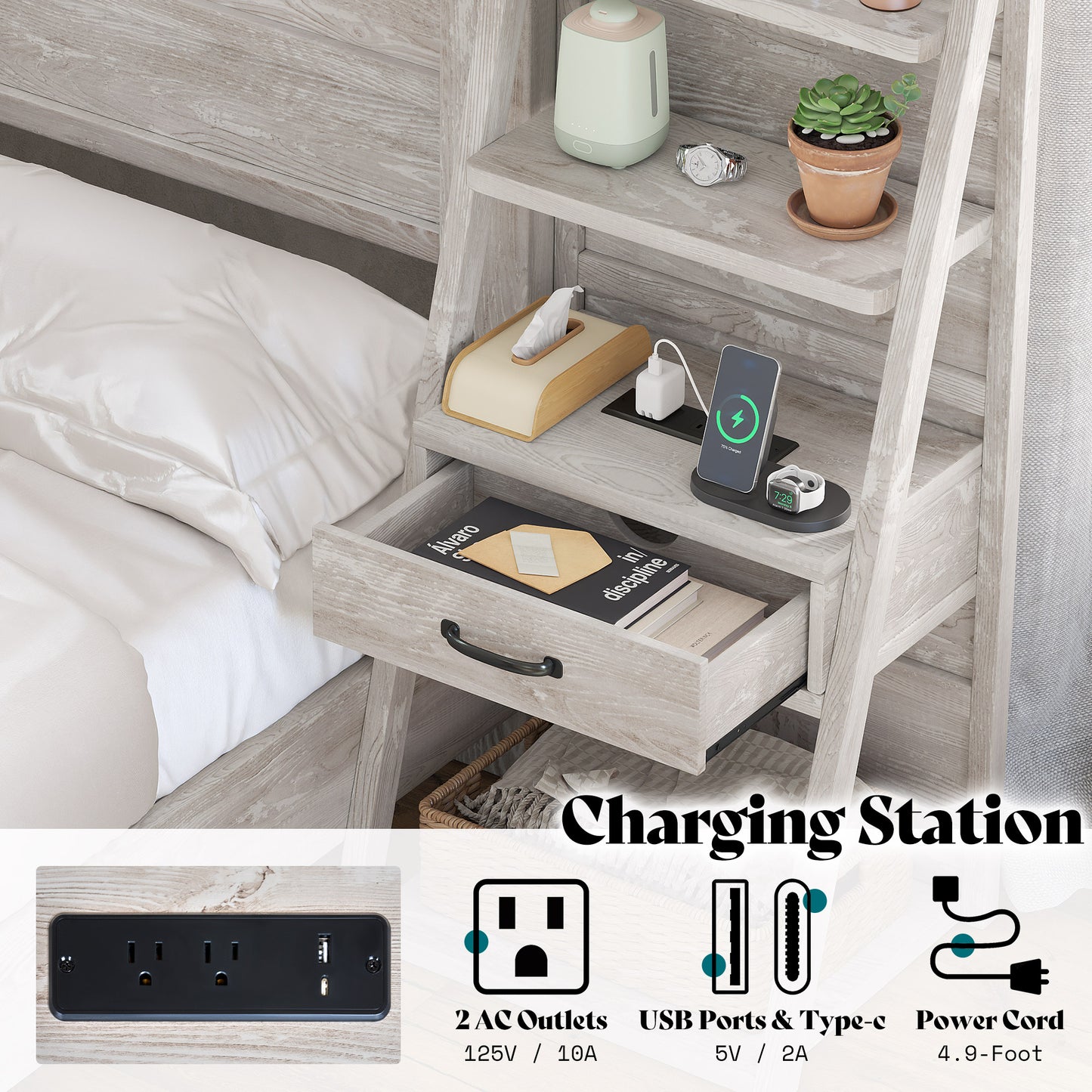 Tier Bed Frame with Bookshelves Amerlife Full / White