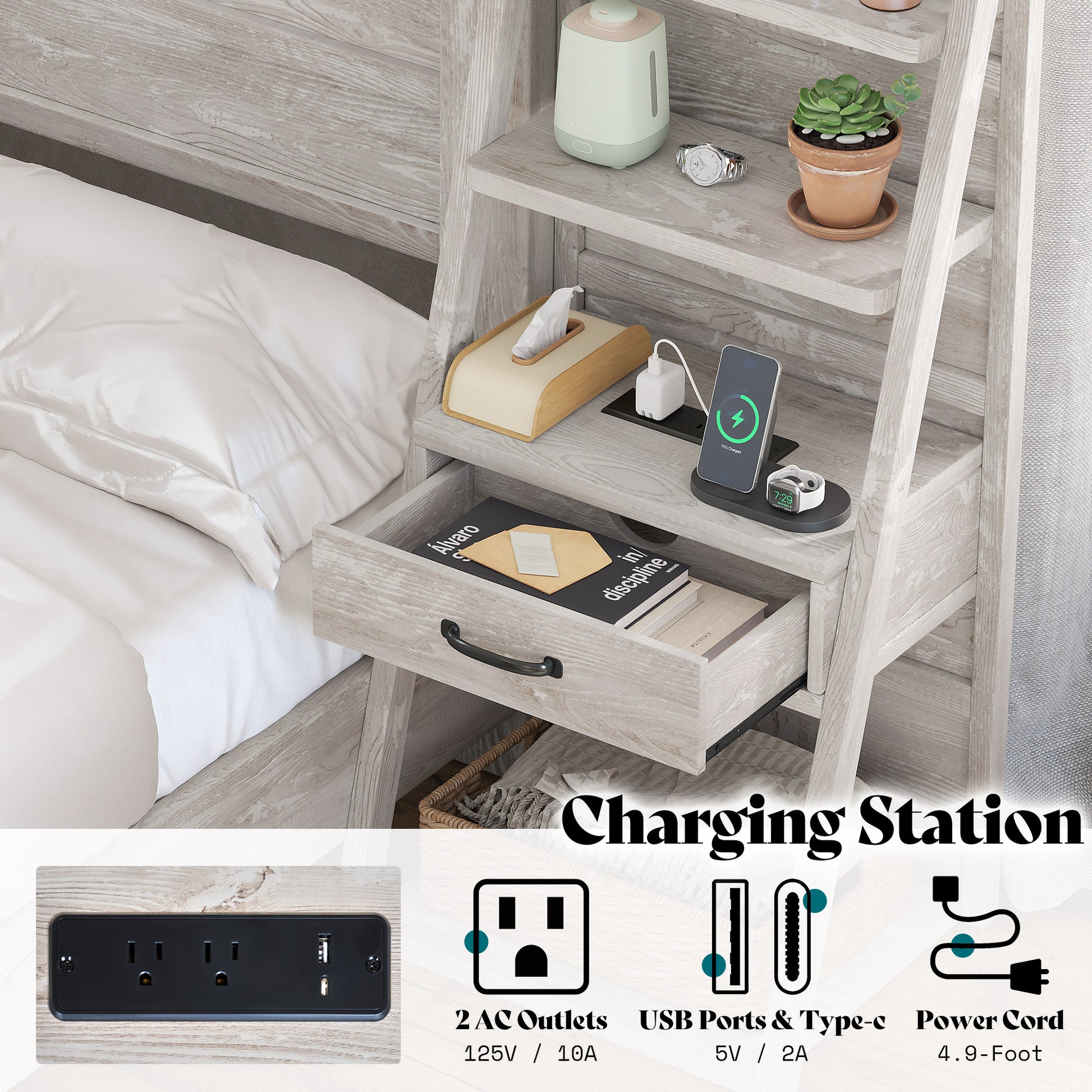 Tier Bed Frame with Bookshelves Amerlife Full / White