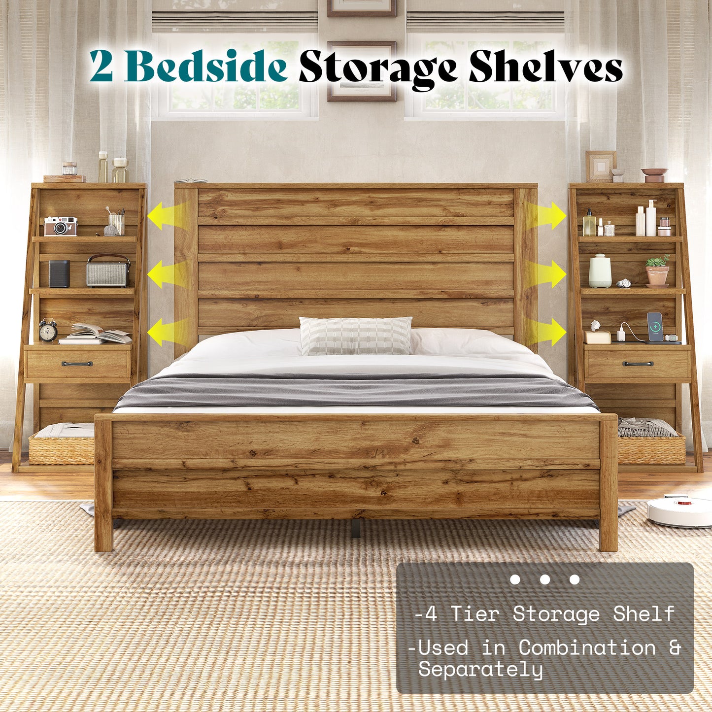 Tier Bed Frame with Bookshelves Amerlife Full / Brown