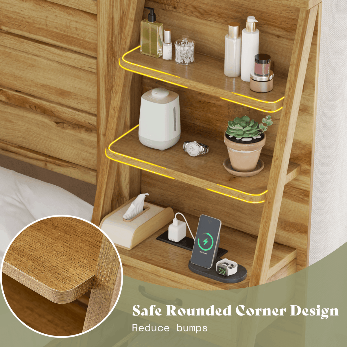 Tier Bed Frame with Bookshelves - KING/BROWN