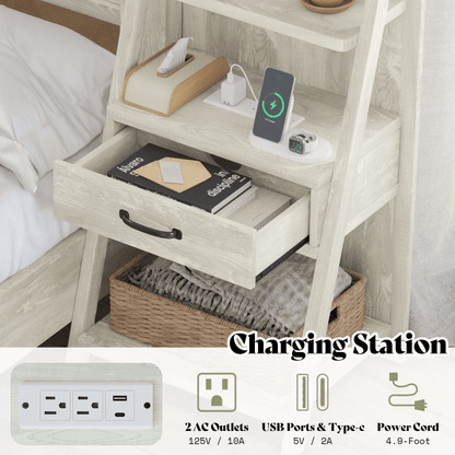 Tier Bed Frame with Bookshelves - KING/WHITE