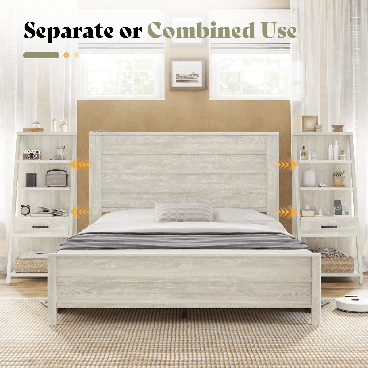 Tier Bed Frame with Bookshelves - KING/WHITE