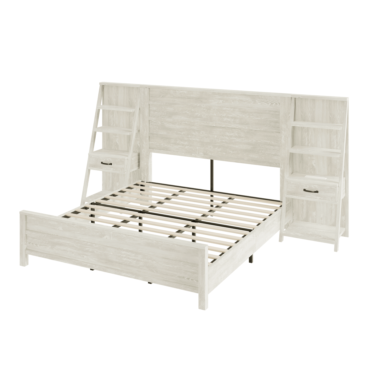 Tier Bed Frame with Bookshelves - KING/WHITE