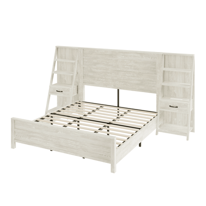 Tier Bed Frame with Bookshelves - KING/WHITE