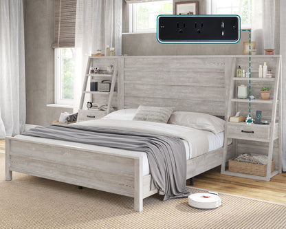 Tier Bed Frame with Bookshelves Amerlife Queen / White