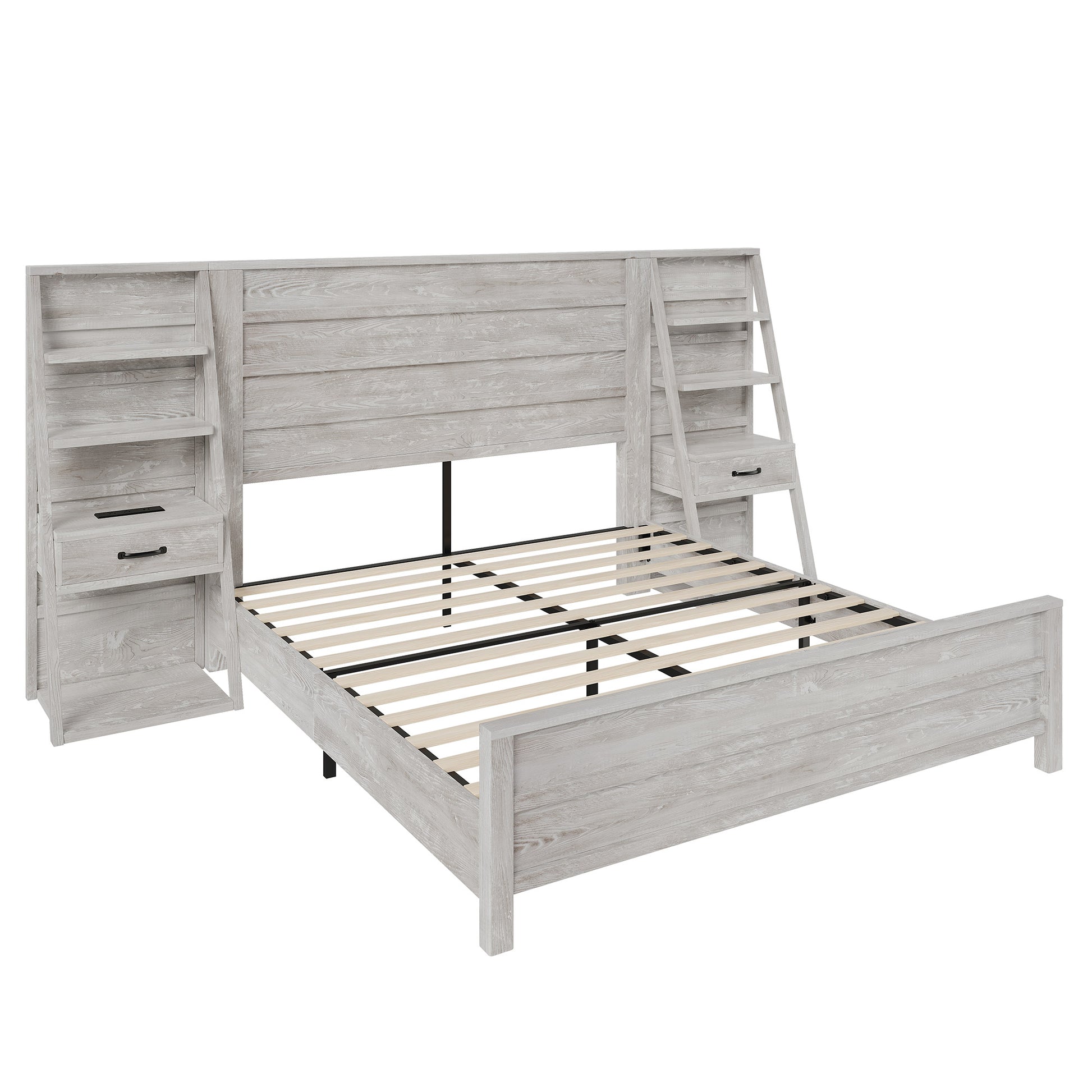 Tier Bed Frame with Bookshelves Amerlife Queen / White