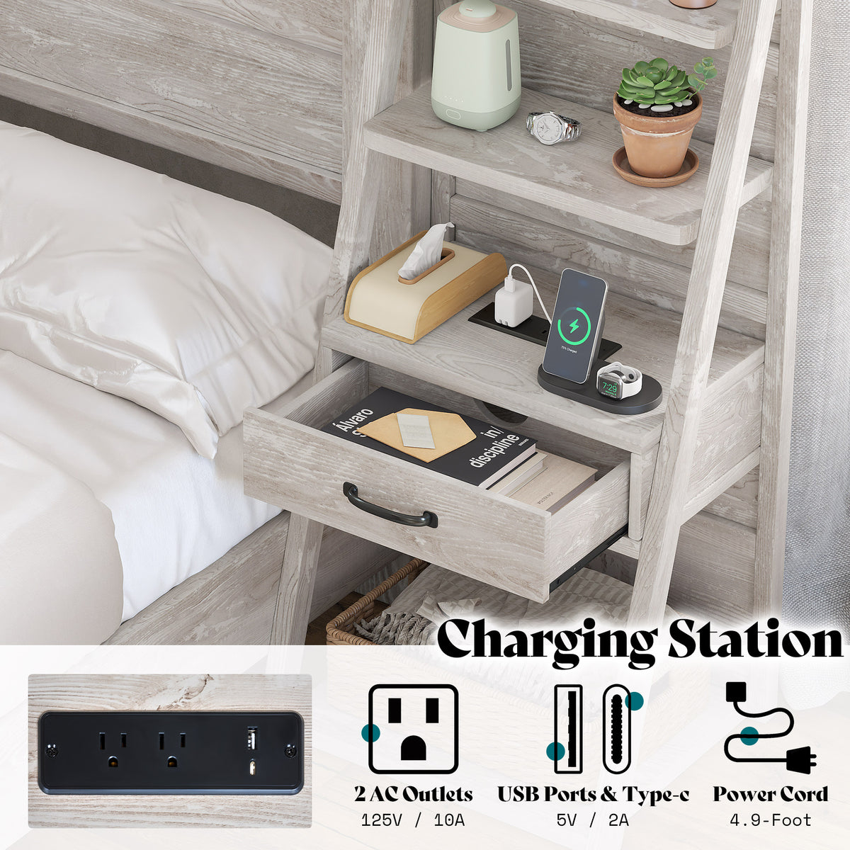 Tier Bed Frame with Bookshelves Amerlife Queen / White
