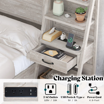 Tier Bed Frame with Bookshelves Amerlife Queen / White