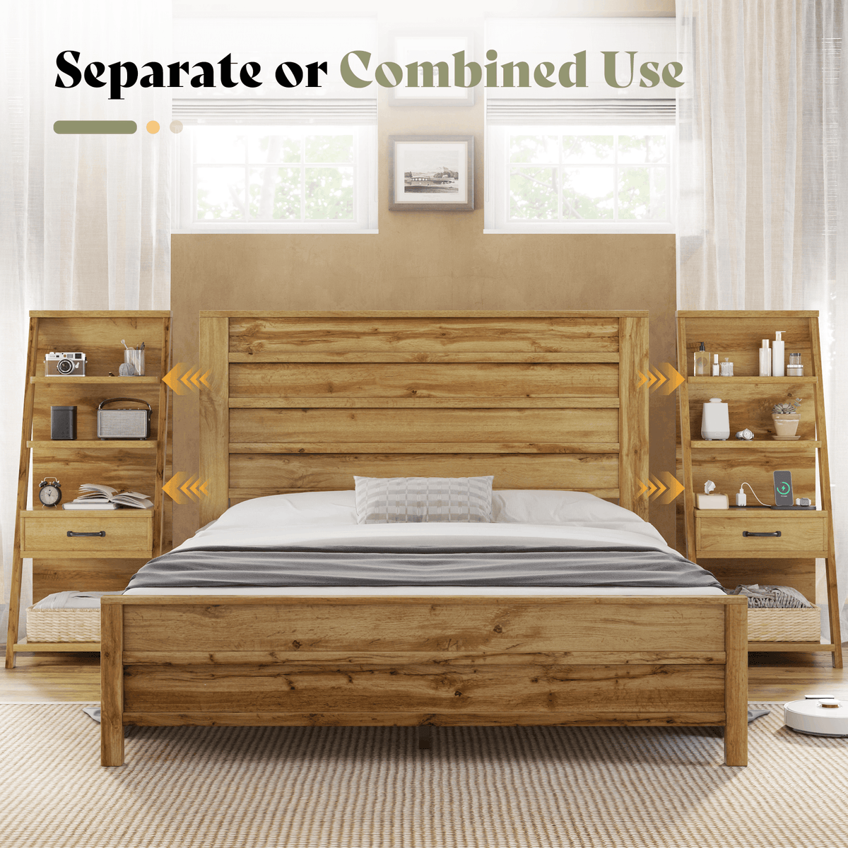 Tier Bed Frame with Bookshelves - QUEEN/BROWN