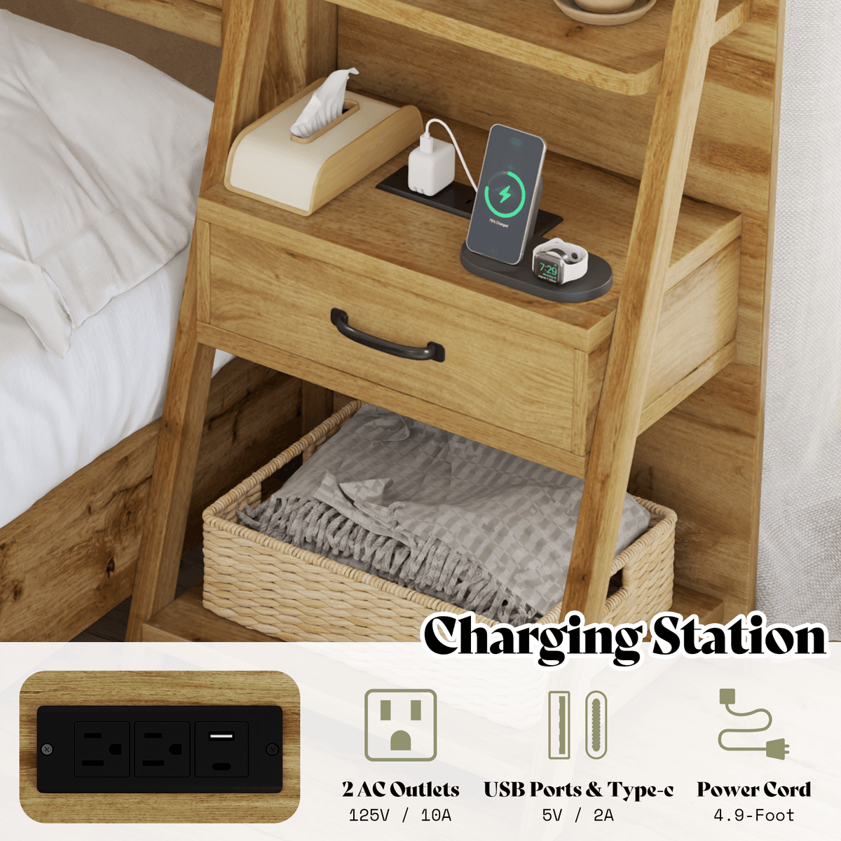Tier Bed Frame with Bookshelves - QUEEN/BROWN