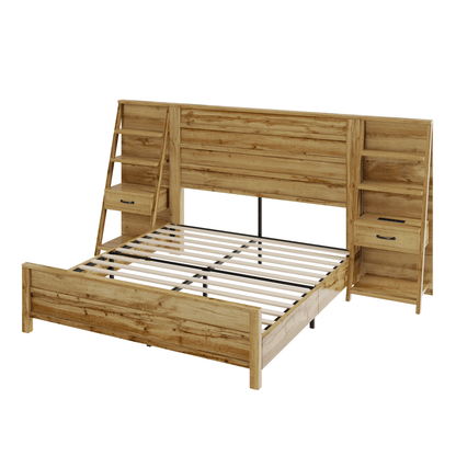 Tier Bed Frame with Bookshelves - QUEEN/BROWN