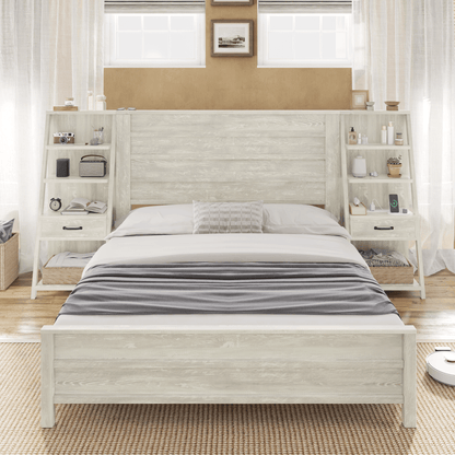 Tier Bed Frame with Bookshelves - QUEEN/WHITE