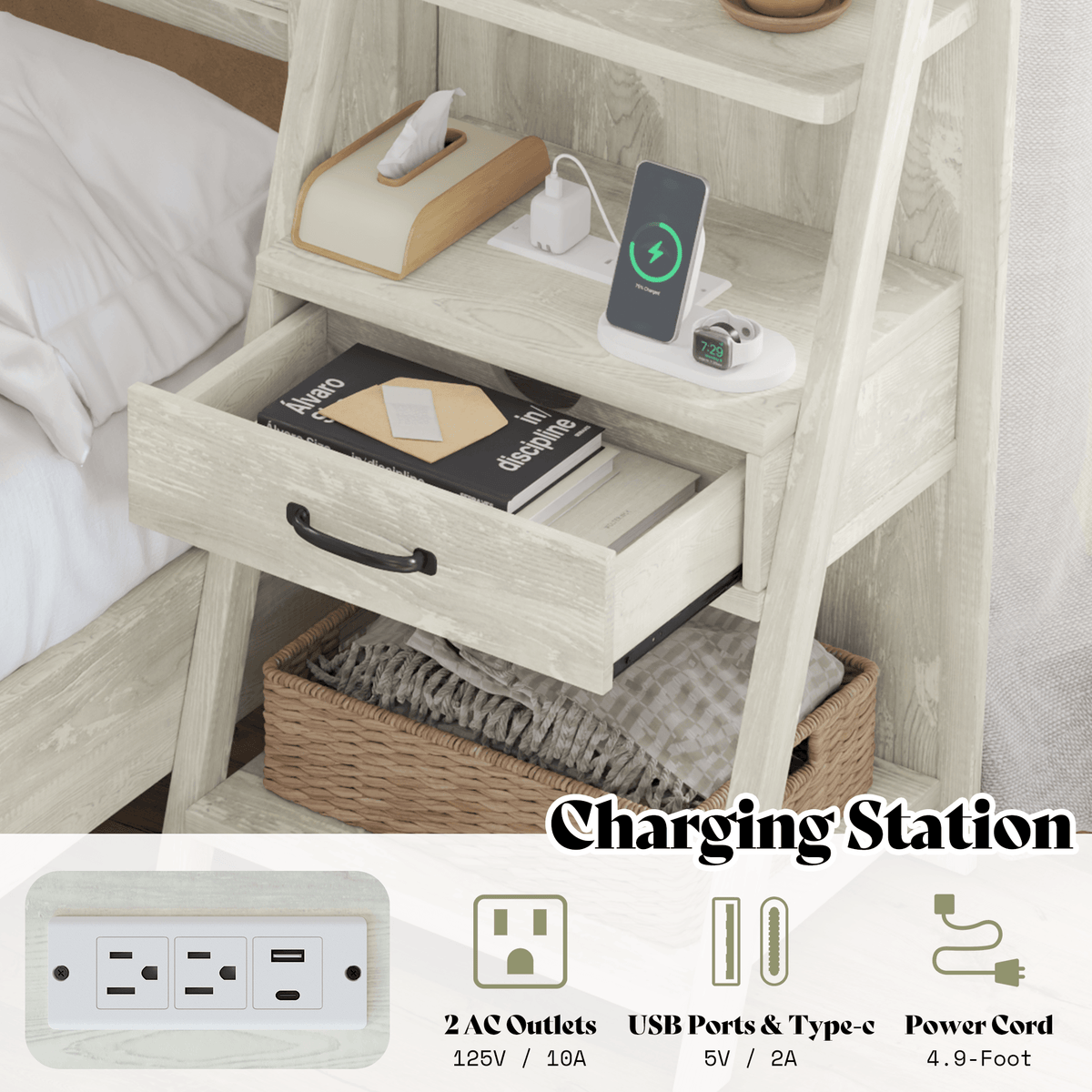 Tier Bed Frame with Bookshelves - QUEEN/WHITE