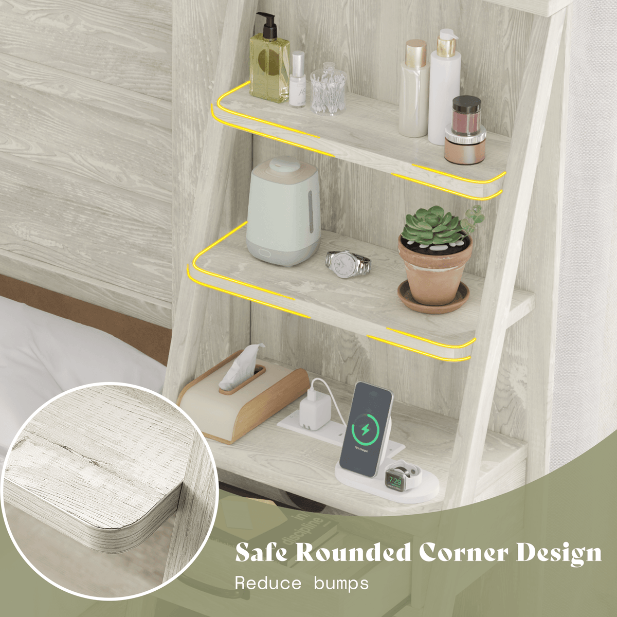 Tier Bed Frame with Bookshelves - QUEEN/WHITE