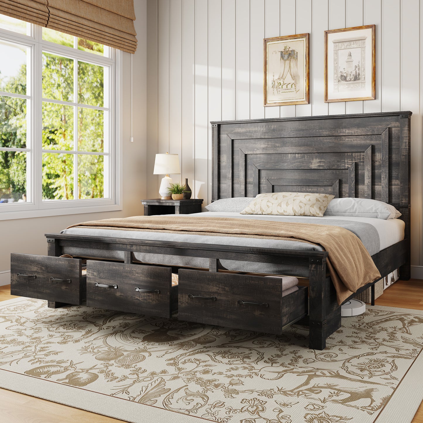 Quin Bed Frame Farmhouse Storage Bed Amerlife Black King