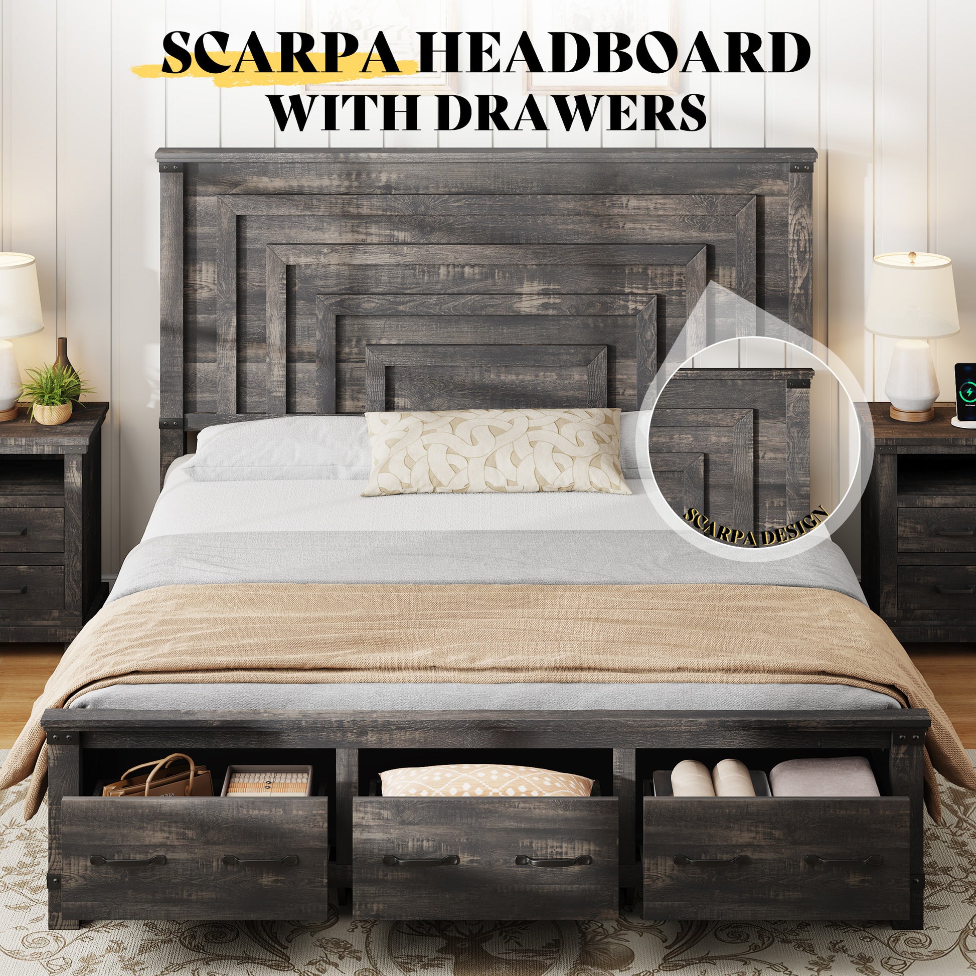 Quin Bed Frame Farmhouse Storage Bed Amerlife Black King