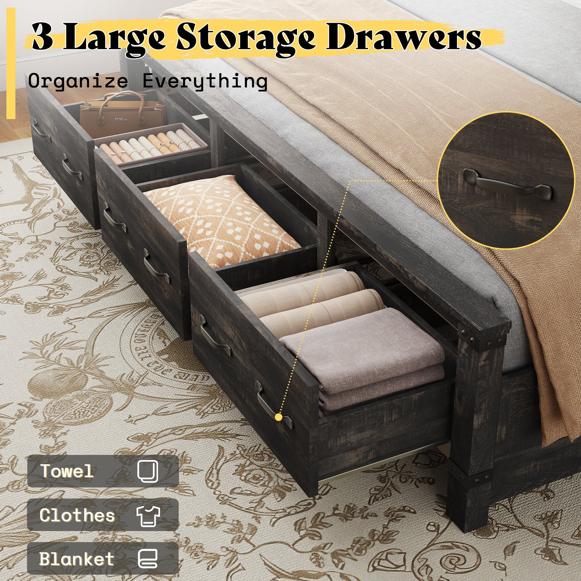 Quin Bed Frame Farmhouse Storage Bed Amerlife Black King