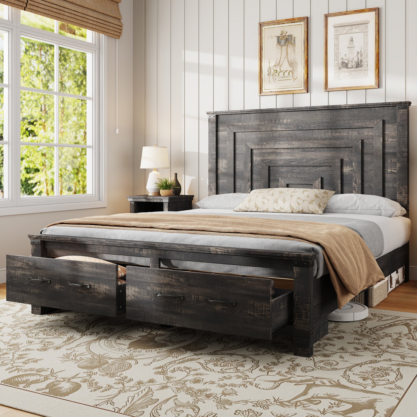 Quin Bed Frame Farmhouse Storage Bed Amerlife Black Full