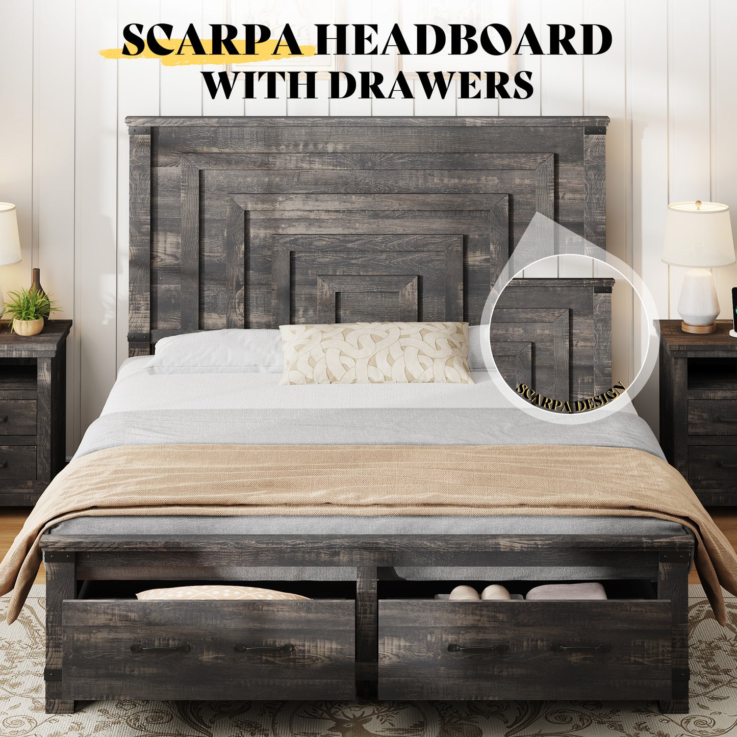 Quin Bed Frame Farmhouse Storage Bed Amerlife Black Queen