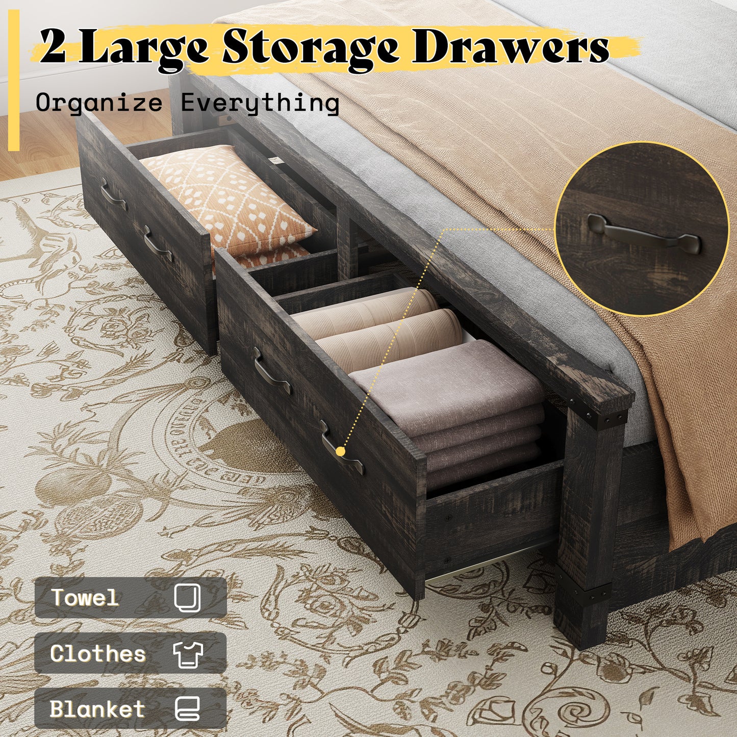 Quin Bed Frame Farmhouse Storage Bed Amerlife Black Queen