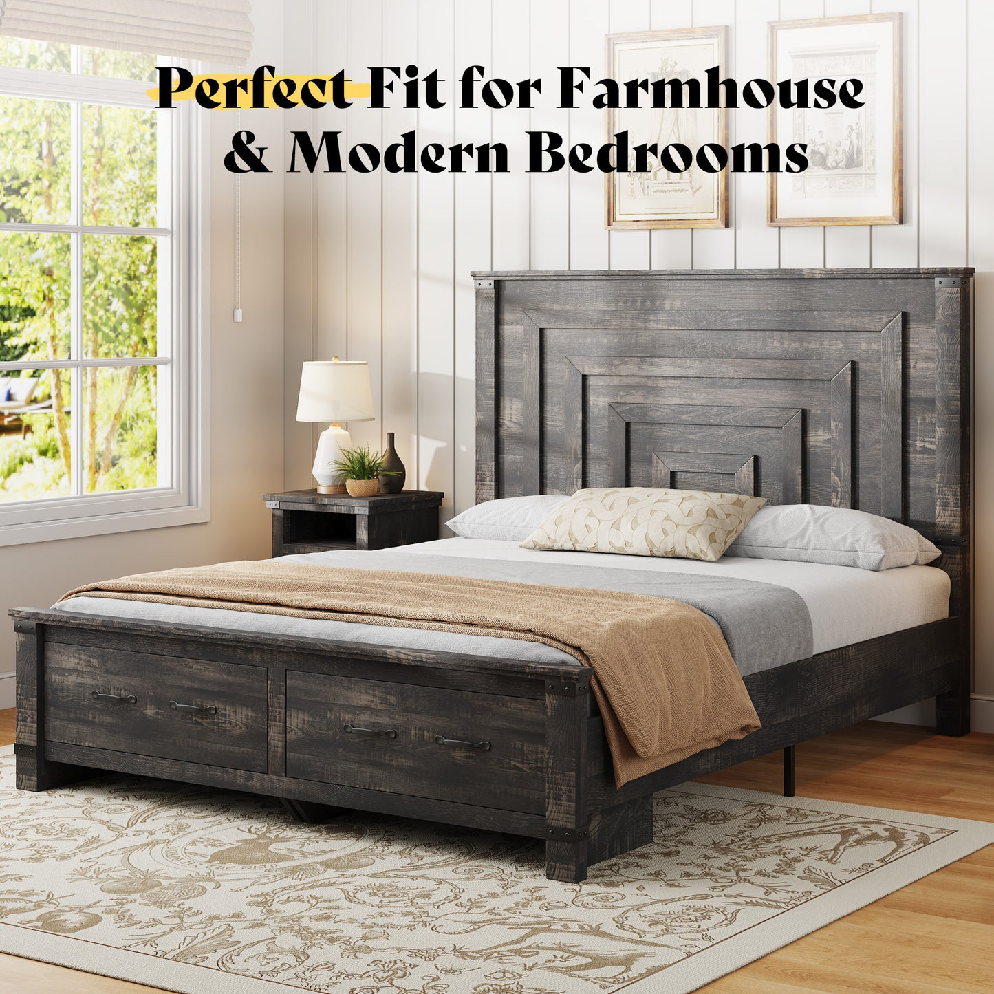 Quin Bed Frame Farmhouse Storage Bed Amerlife Black Queen