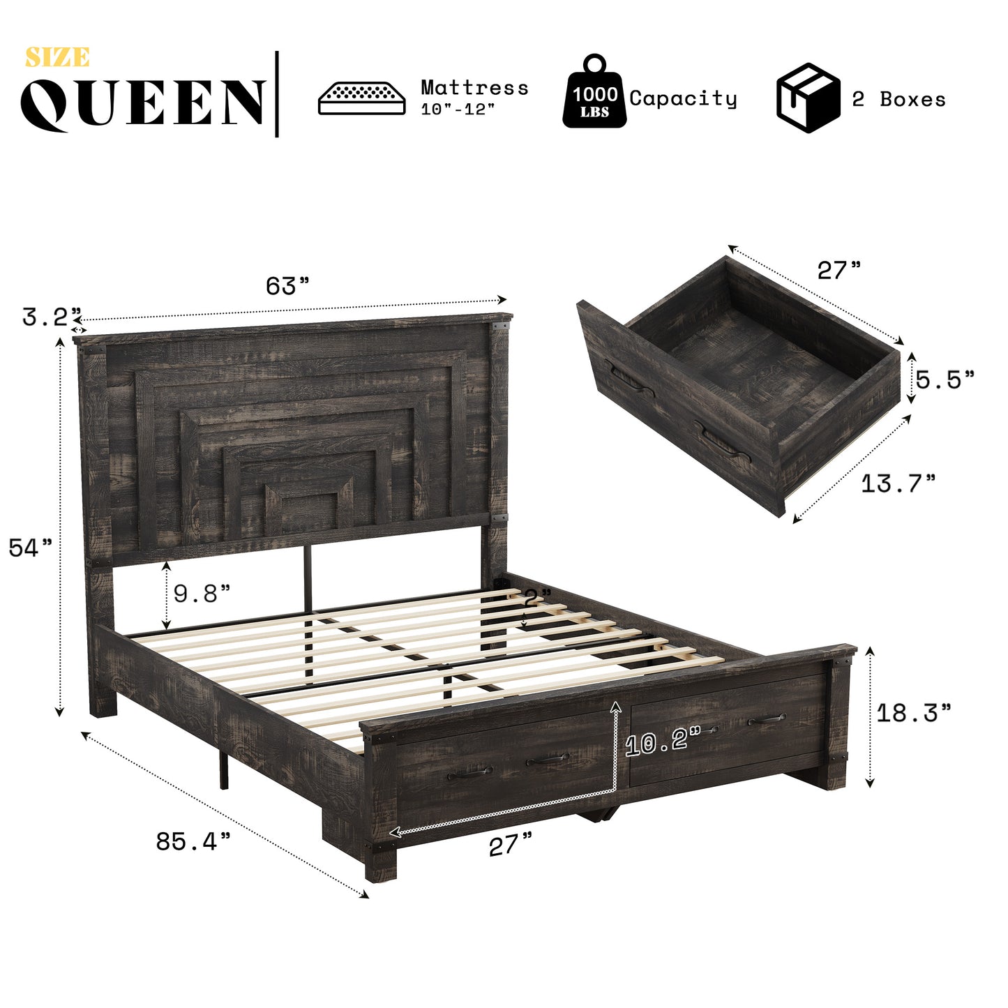 Quin Bed Frame Farmhouse Storage Bed Amerlife Black Queen
