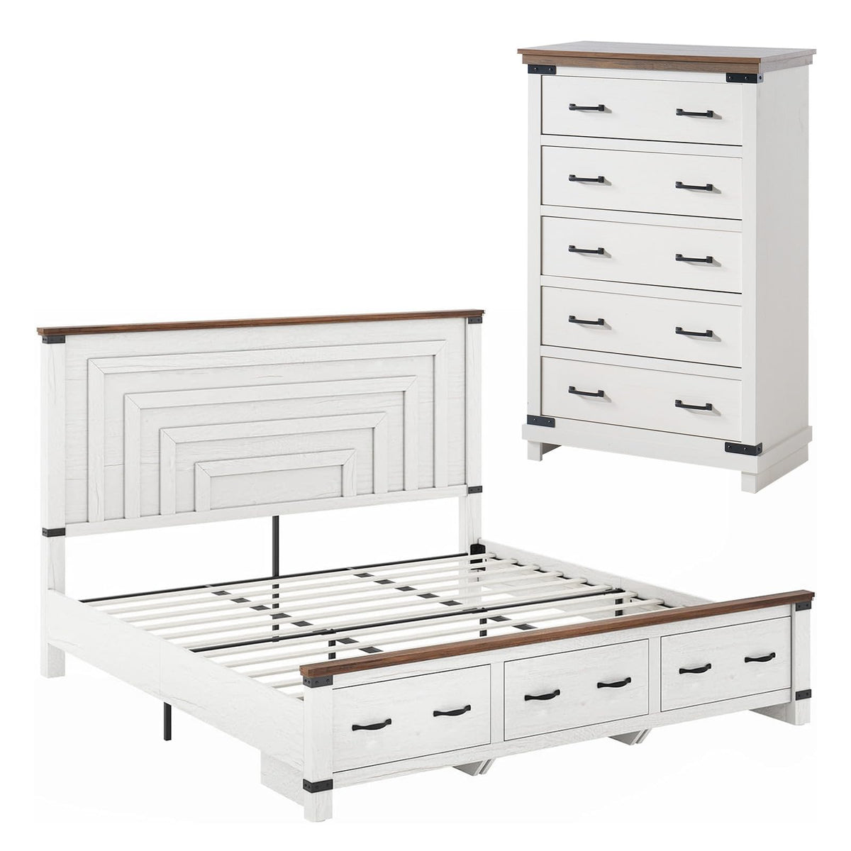Quin Farmhouse Bedroom Set Amerlife White / King