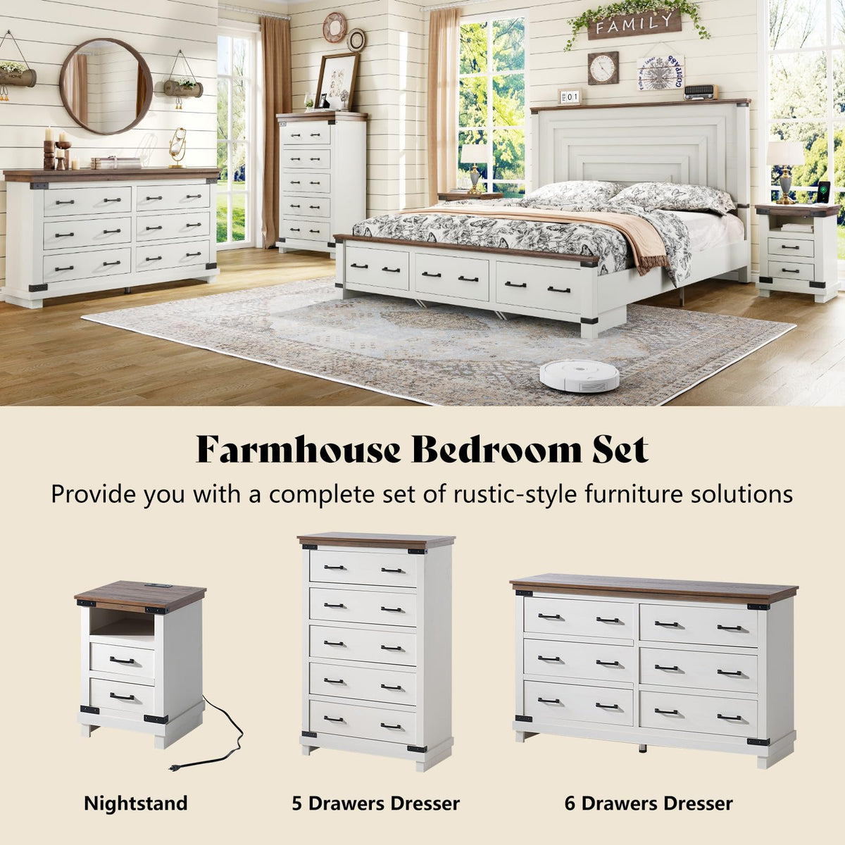 Quin Farmhouse Bedroom Set Amerlife White / King