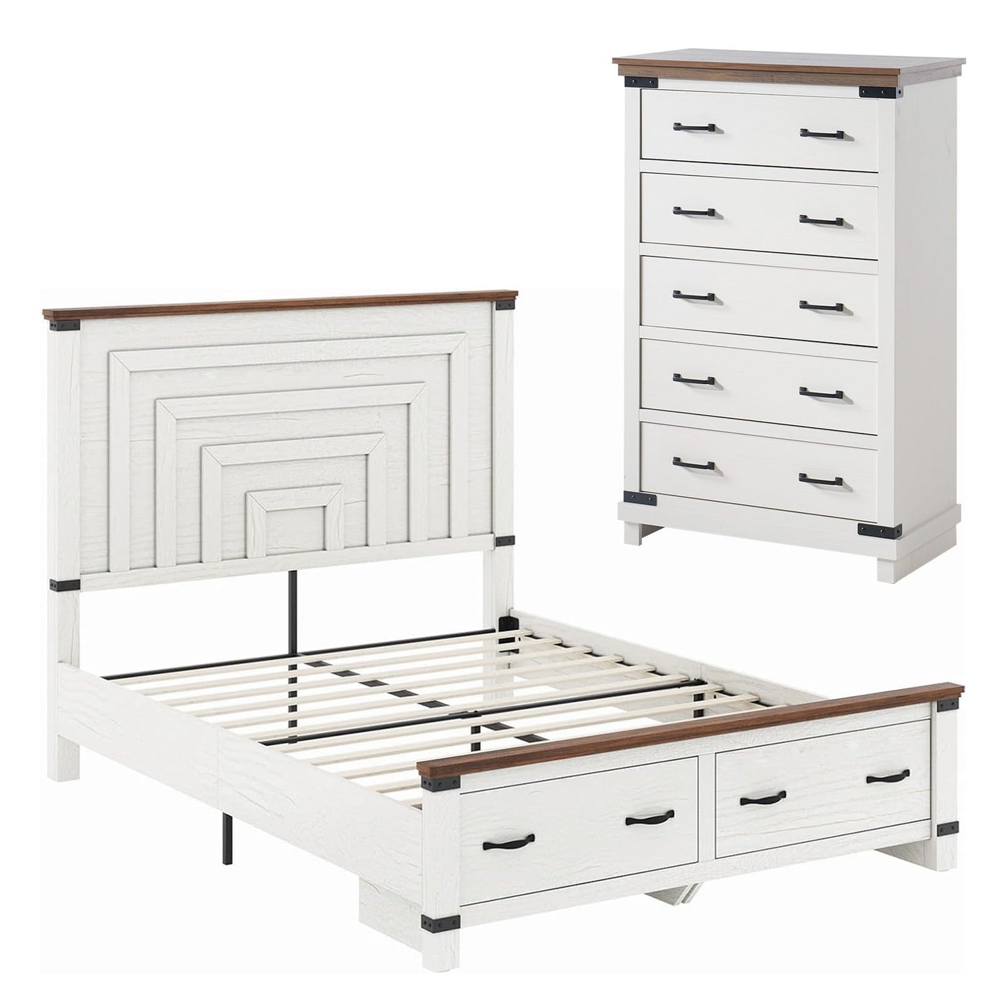 Quin Farmhouse Bedroom Set Amerlife White / Queen