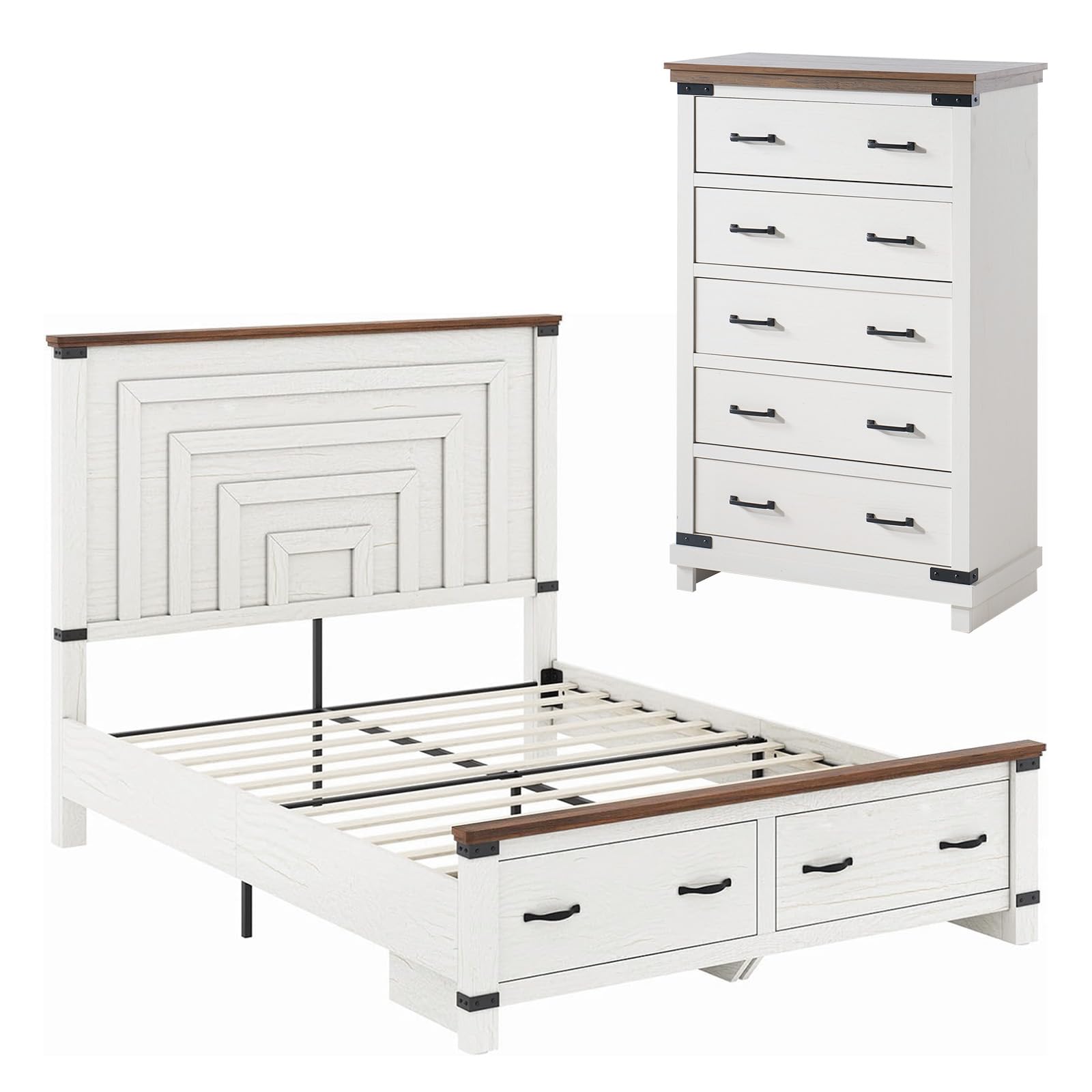 Quin Farmhouse Bedroom Set Amerlife White / Queen